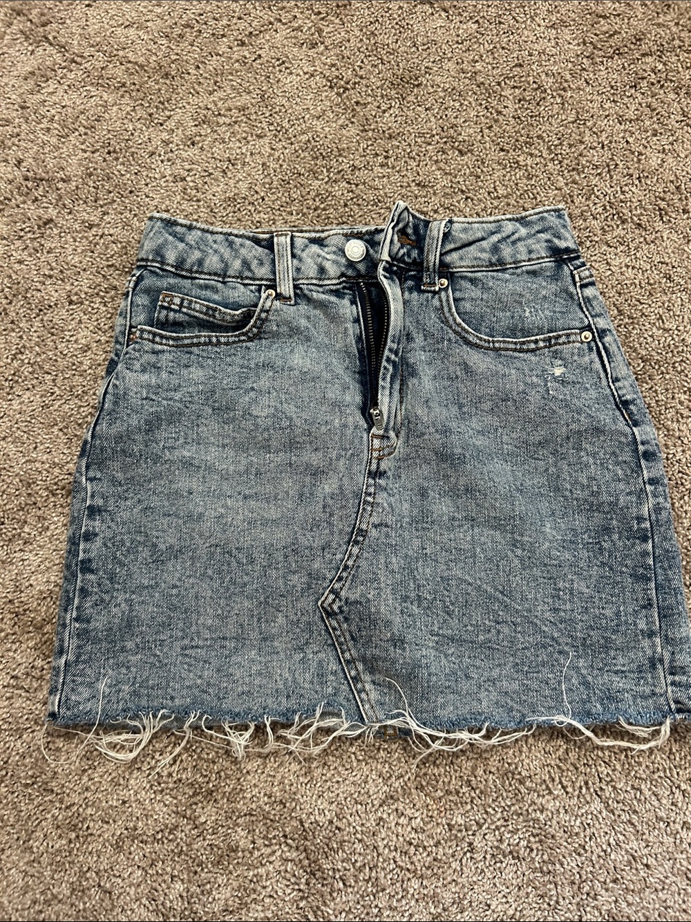 wild fable Light Blue Denim Mini Skirt with Frayed Hem
